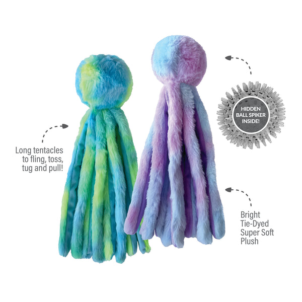 FoufouBRAND Fuzzy Octopus Haustierspielzeug - 32 Cm, Pink/lila, Mit Verstecktem Quietscher & Stachelball